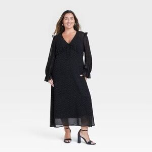 2XL, A New Day brand from Target Black long sleeve sheer dress with black slip